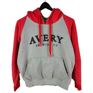 Mens Y2K Avery Brewing Grey Spellout Pullover Beer Hoodie Size XS